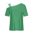 thumbnail image 5 of Tops for Women under $5 Off Shoulder Short Sleeve Solid Color T Shirts Blouses Summer Casual Tees Green S, 5 of 6