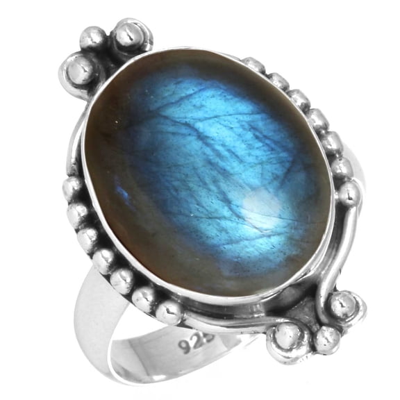 925 Silver Ring For Women - Men Gray Genuine Labradorite Stone Silver Ring Size 9 November Birthstone Fashion Silver Ring Size 9 Gift For Ladies On Wedding 925 Silver Jewelry With Gemstone