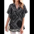 thumbnail image 1 of Blusas de Corta con Cuello en V para Mujer, Blusas Florales de Doble Capa de , Túnicas, Tops Estampado Étnico XXL, 1 of 9