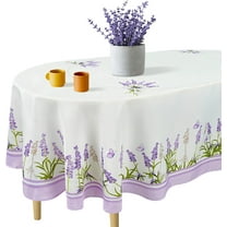 Lavender Oval Tablecloth 60 x 84, Light Purple Floral Tablecloth Table Cover, Elegant Country French Style Table Cloths for Parties, Kitchen Dining Table, Polyester Fabric Flower Tablecloth White