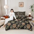 thumbnail image 4 of Manfei Vintage Bohemian Flower Queen Comforter Set, Black Olive Bedding Sets, Hippie Plant Botanical Reversible Bedding Comforter Set, Super Cozy Room Decor, 3pcs, 4 of 8