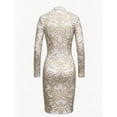 thumbnail image 4 of White Womens Elegant Baroque Pattern Long Sleeve Slim Fit Stand Collar Bodycon Dress, 4 of 4