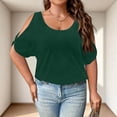 thumbnail image 3 of Plus Size Women's Off-Shoulder Batwing Sleeve Relaxed Fit Casual T-Shirt Dark Green 2XL, 3 of 4
