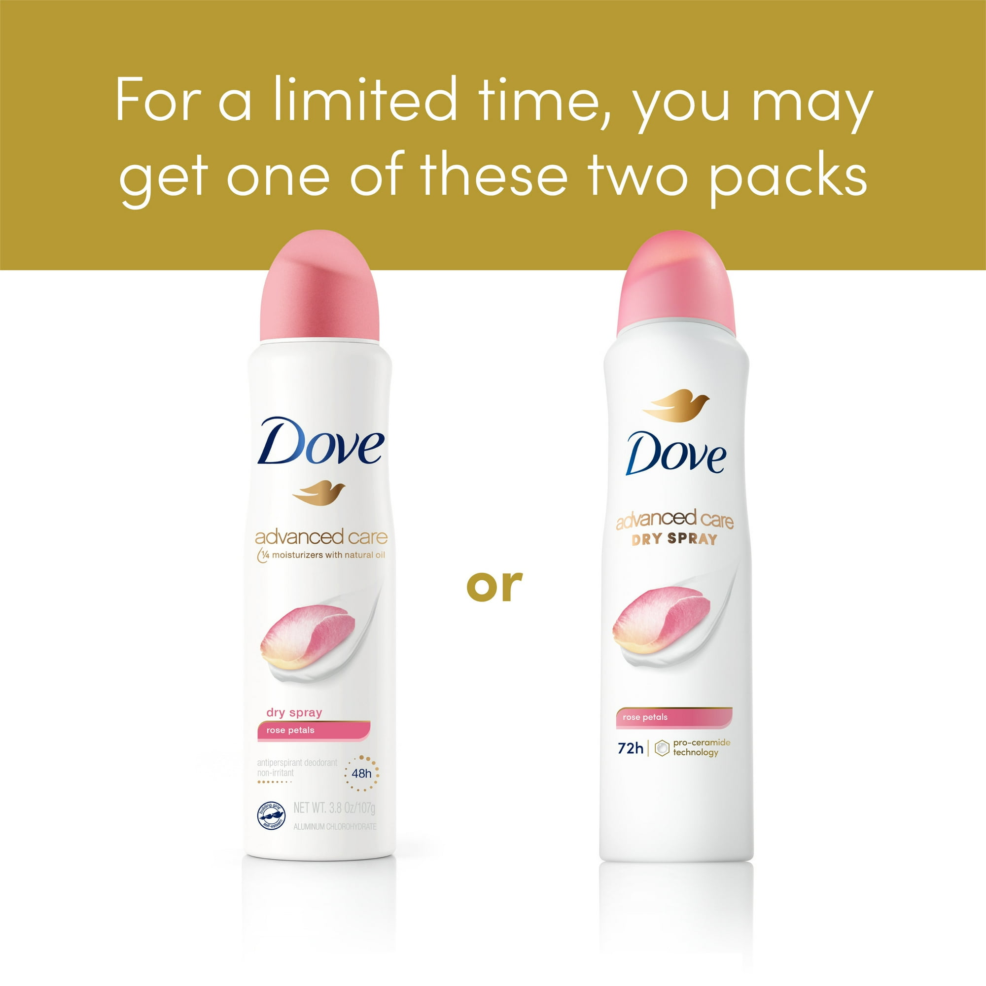 Dove Advanced Care Long Lasting Women's Antiperspirant Deodorant Dry Spray, Rose Petals, 3.8 oz