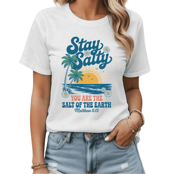 Retro Daisy Stay Salty Christian Graphic Tees Womens T shirt White/Black S-5XL Shirts Casual Religious Tops