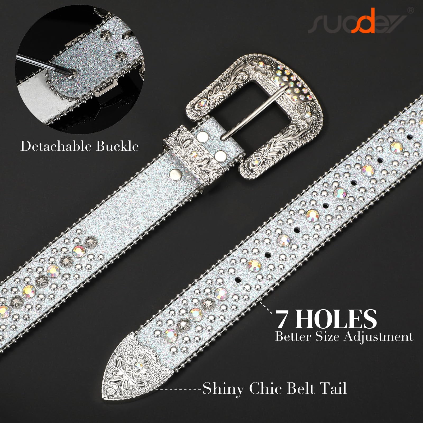 SUOSDEY Sparkly Rhinestone Belt for Women Men Western Cowboy Cowgirl Bling Diamond Leather Belt for Jeans Gifts