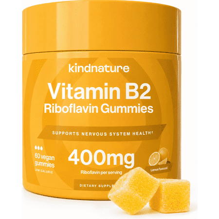 Kindnature Vitamin B2 Gummies – Riboflavin 400mg Supplement for Kids & Adults – Vegan, Non-GMO, Gluten & Soy-Free (30 Day Supply)