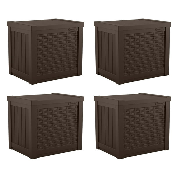 Suncast 22Gallon Small Wicker Design Storage Patio Deck Box, Java (4