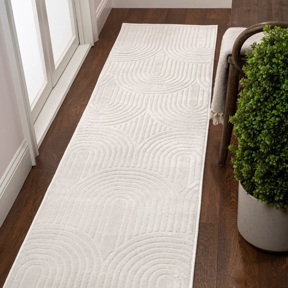 JONATHAN Y SANDSTONE 2 x 8 Runner Rug, Ariana Art Deco Striped Arches Two-Tone - White/Cream, SND100B-28