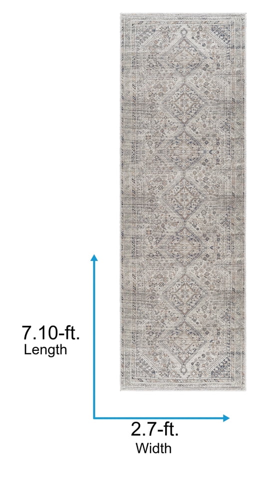 Livabliss Washable Rugs for Living Room, 3x8 Amelie Traditional Gray Runner Area Rug, Bedroom Dining Room Home Decor Stain Resistant Carpet (2'7" x 7'10" Runner)