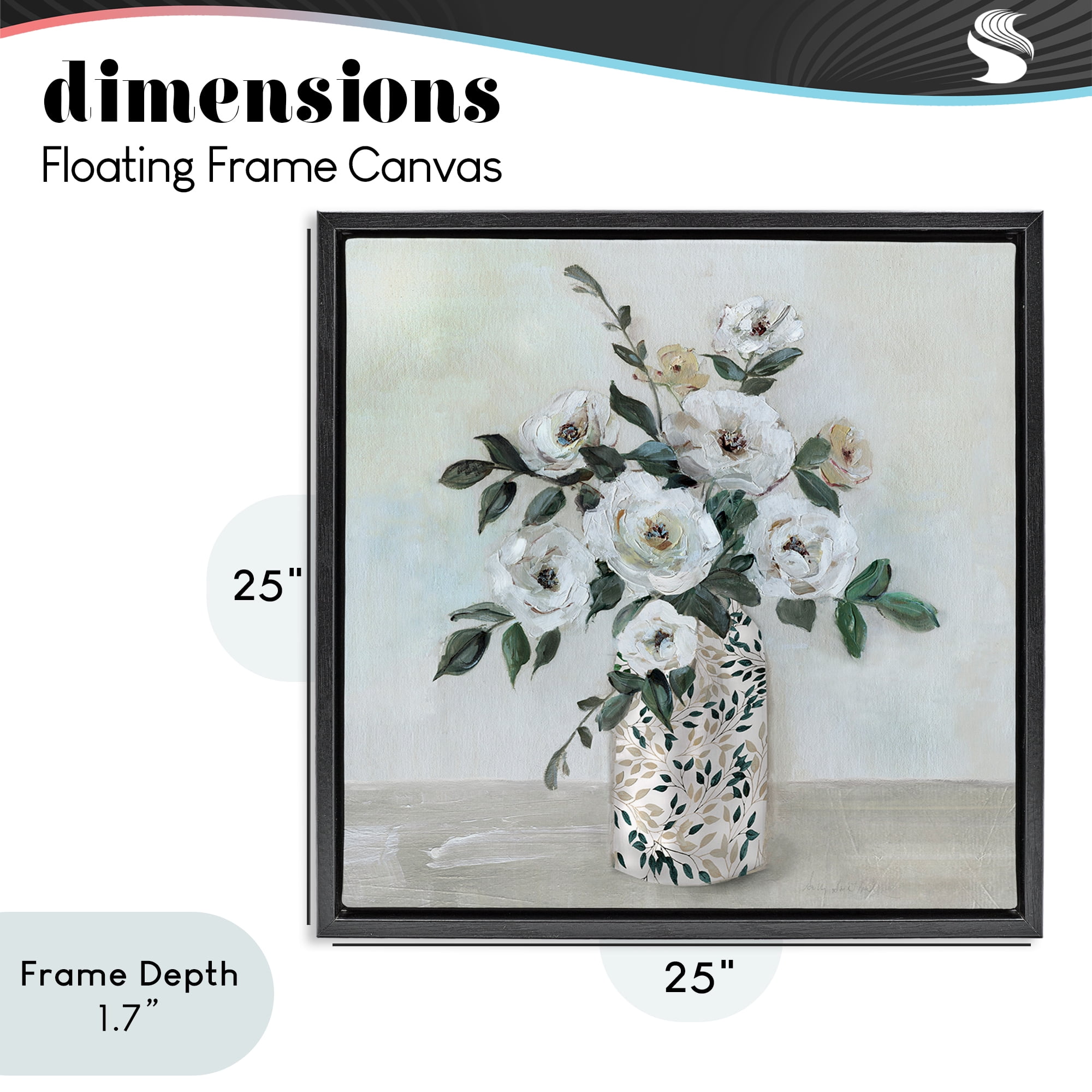 Stupell Industries Leaf Patterned Flower Vase Black Framed Floater Canvas Wall Art, design by Sally Swatland