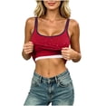 thumbnail image 4 of PNTUTB Tank Top for Women Round-Neck Spaghetti-Strap Camisoles Fashion Solid-Color Rhinestone-Embellished Slim Sleeveless Top with Padded Cups, 4 of 6