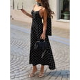 thumbnail image 4 of Womens French Retro Polka Dot Halter Neck Sleeveless Maxi Dress Vintage Summer Elegant Beach Gown Black XL, 4 of 9