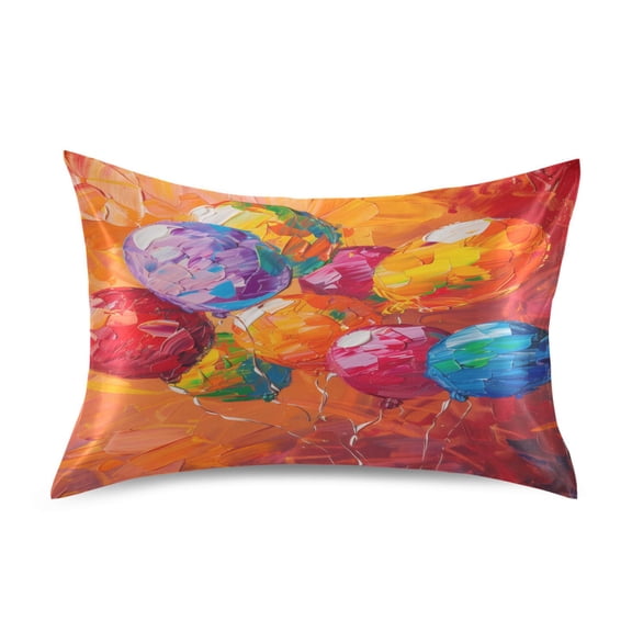 Satin Pillow Case Standard Silk Pillow Cover for Hair and Skin Envelope Closure Colorful Balloons Fly 20"x26"