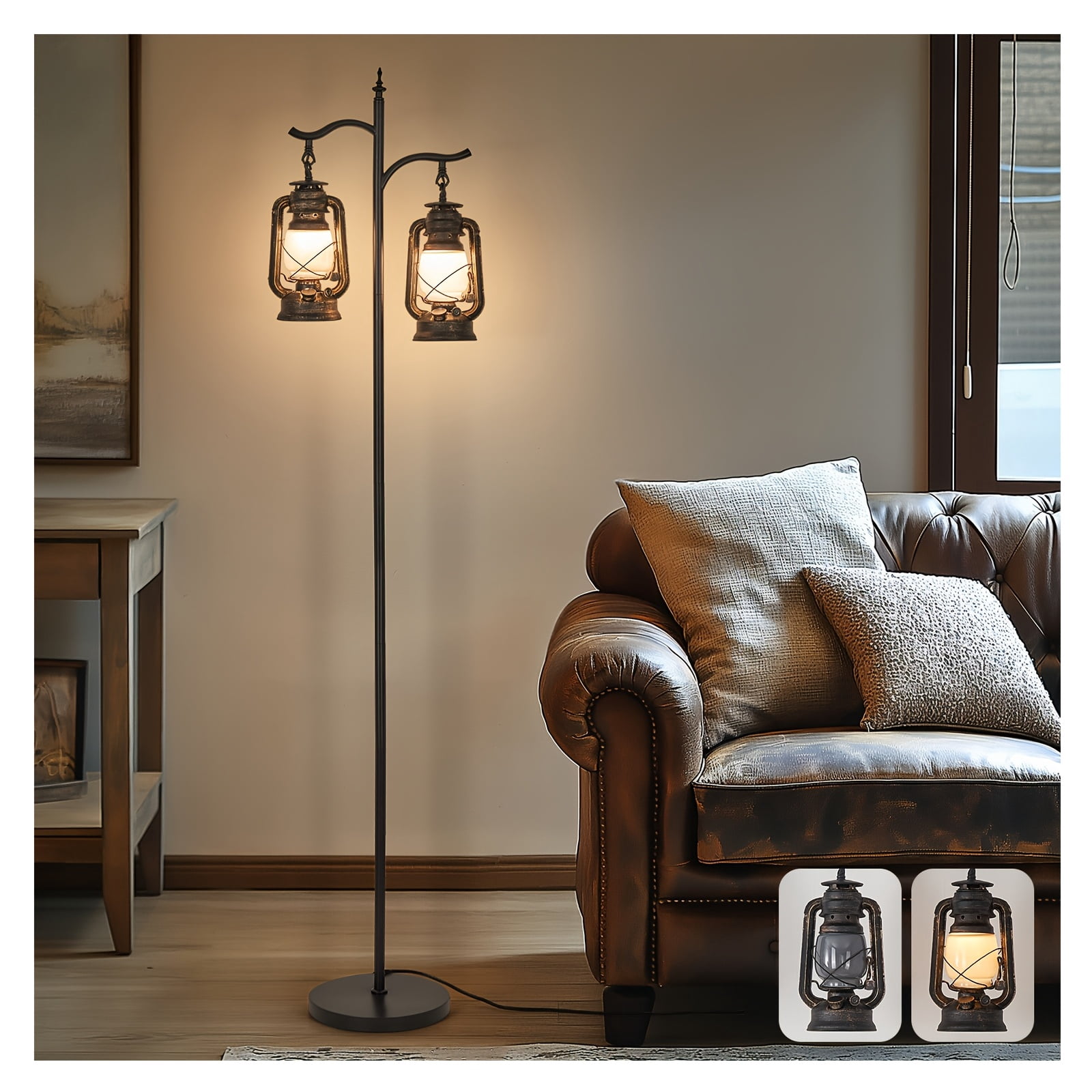 Country-Themed Desk Lamp with Two Heads, Vintage Floor Lamp Suitable for Living Rooms And Bedrooms, Adjustable Brightness Floor Lamp