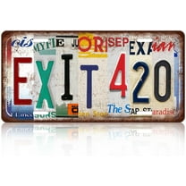 Vintage EXIT 420 Metal Tin Sign License Plate Wall Decor 12 x 6 Inches