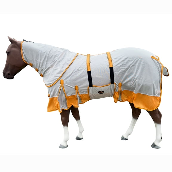 78 In Hilason Horse Fly Sheet With Neck Uv Protect Mesh Bug Mosquito Summer White/Orange