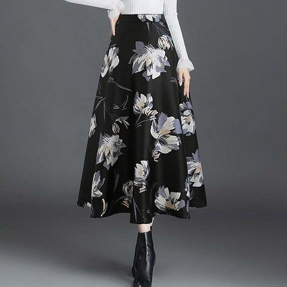 MORTTIC Elegant Women's Boho Floral Print High-Waisted A-Line Maxi Skirt Flared Long Skirt, S