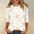 thumbnail image 2 of JULMCOMO Breast Cancer Shirts for Women Crew Neck 3/4 Sleeve Breast Cancer Awareness Casual Pink Ribbon Graphic Tees Loose Cute Print T-Shirts Green 5XL, 2 of 5