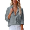 thumbnail image 3 of Cindysus Women Shirts Button Down Tops Long Sleeve Blouse Holiday Tunic Shirt Loose Gray L, 3 of 9