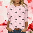 thumbnail image 2 of Women's Valentine's T-Shirt Three Quarter Sleeve Bow Print Crewneck Top for Romantic Pink M, 2 of 7