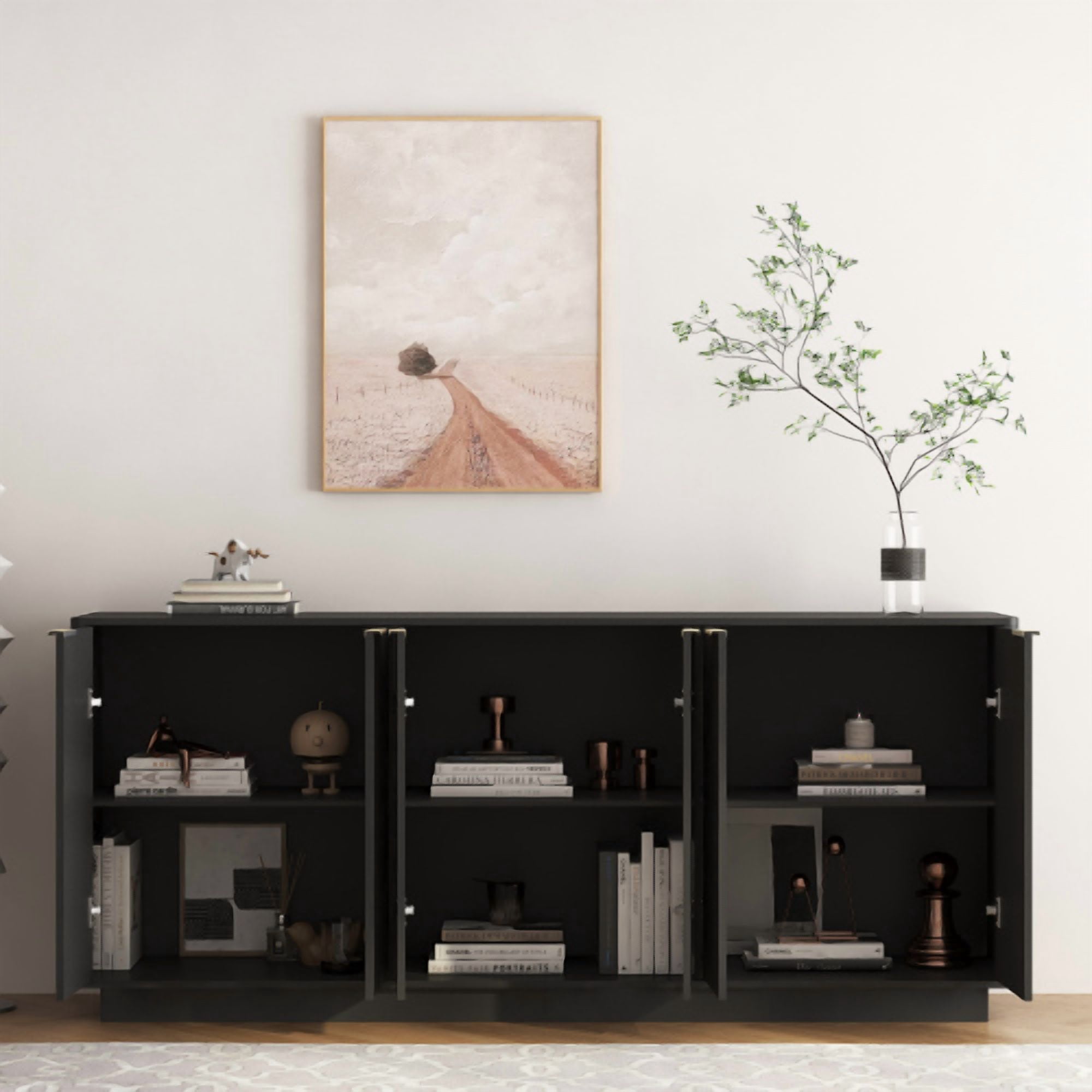 74.8" Modern Fluted Buffet Cabinet with Storage, 6-Door Sideboard Credenza with Adjustable Shelves, Accent Cabinet Console Table for Dining Room, Living Room, TV Stand
