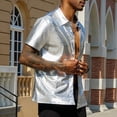 thumbnail image 5 of Men Fashion Short Sleeve Button-up Lapel Bright Shirt Summer Party Nightclub Top, 5 of 11