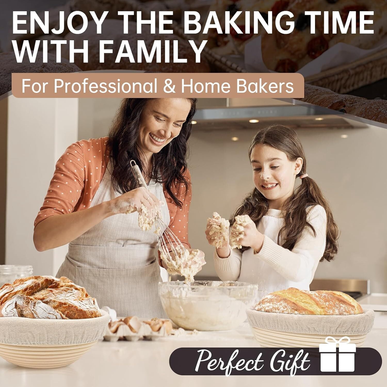 ALLJOY Banneton Bread Proofing Basket Set of 2，9 Inch Round & 10 Oval Cane Sourdough Bread Proofing Baskets Baking Supplies，Sourdough Starter Kit