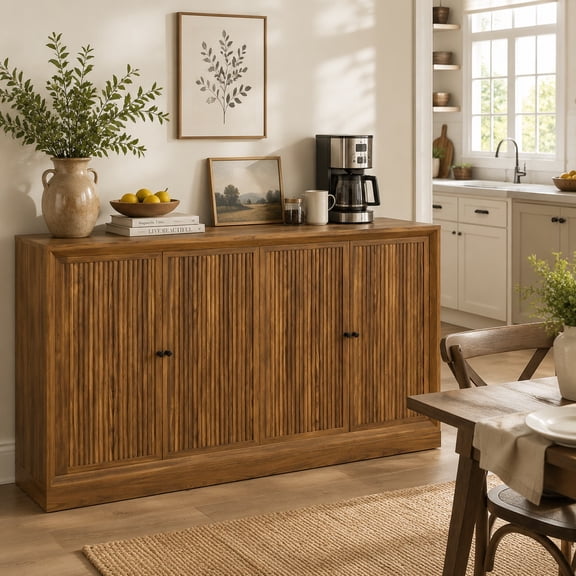 ANPOO 63" Sideboard Buffet Cabinet, 4-Door Wood Credenza Storage Accent Cabinet for Living Room Kitchen Dining Room Entryway