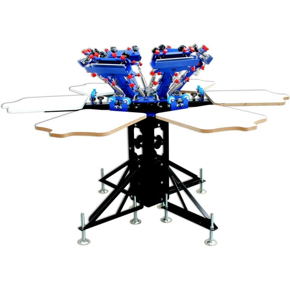 EQCOTWEA 6 Color 6 Station Screen Press Printer with Shirt Pallet Floor Type