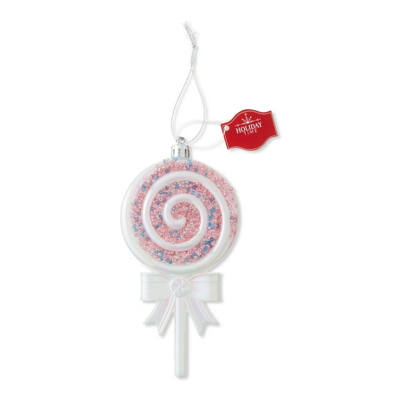 Pearl White and Pink Swirl Lollipop with Sprinkles Christmas Ornament, 6", by Holiday Time