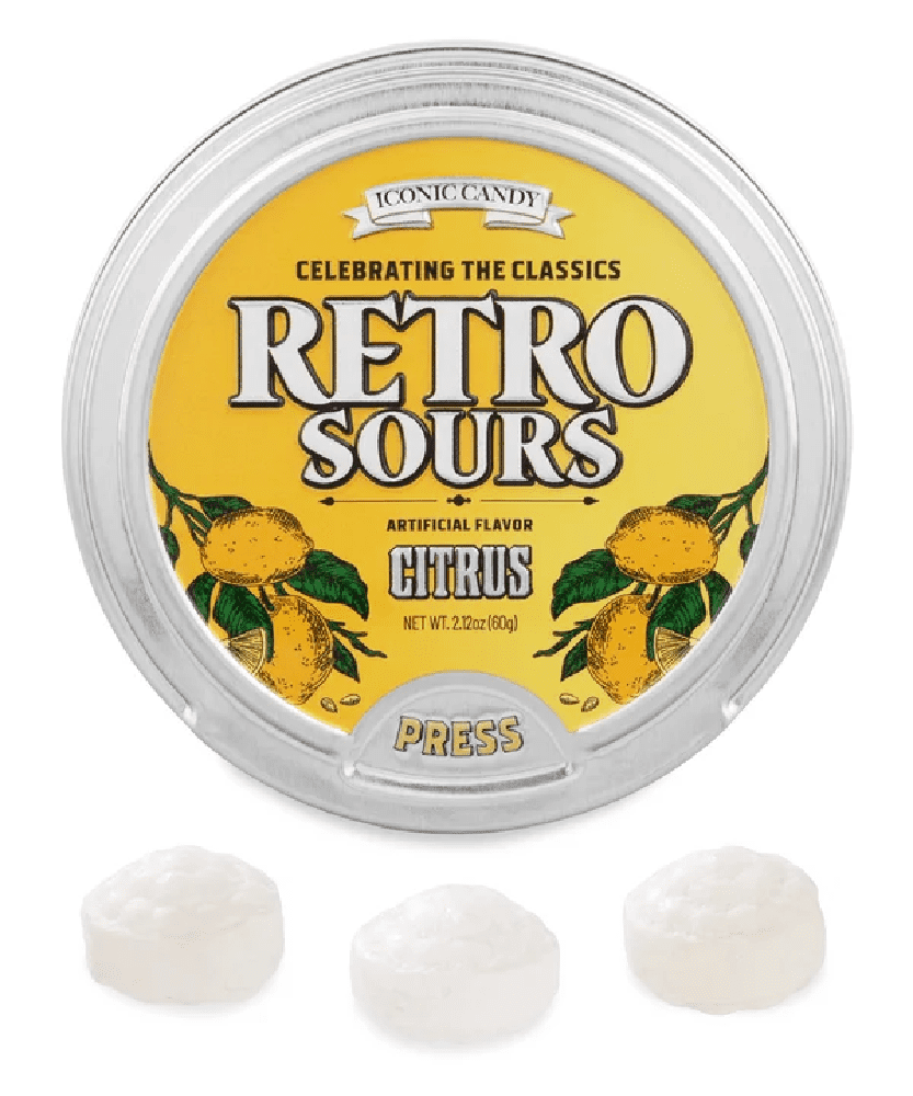 6-Pack Retro Sours Candy - Citrus Flavor,  Classic Sour Hard Candy in Tins