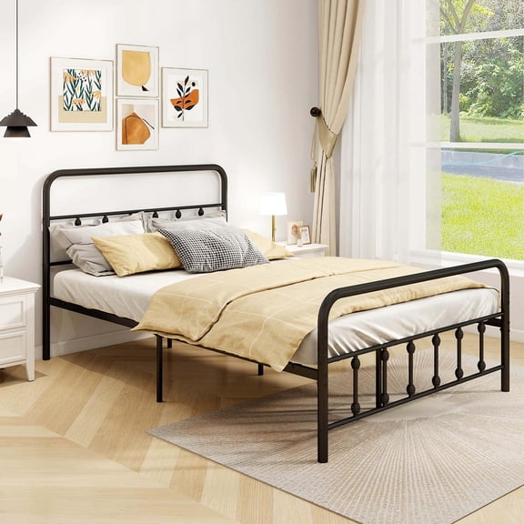 Costway Full Size Bed Frame with Headboard Under Bed Storage No Box Spring Needed Black