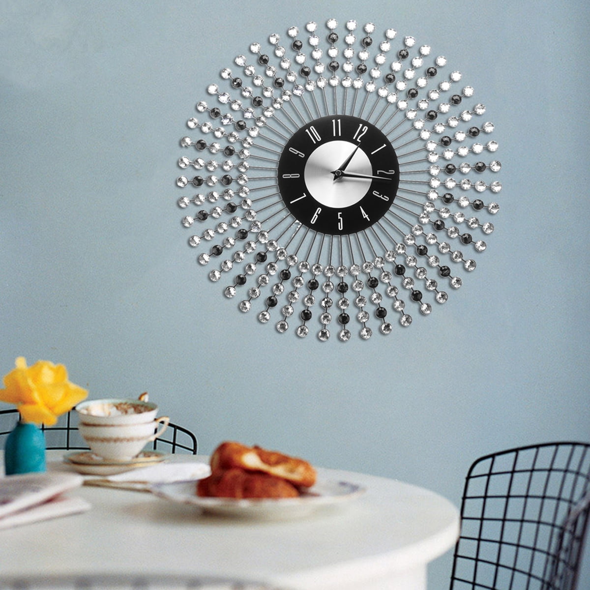 Diamante Crystal Wall Clock Modern Art Design Sunburst Beaded Jeweled