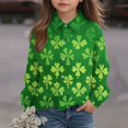 thumbnail image 2 of Girls Button Shirts for St. Patrick's Day Long Sleeves Clover Blouses Tshirts Kids Casual Lapel Neck Tee Outfits 2025 Fashion,07_Green, 2 of 4