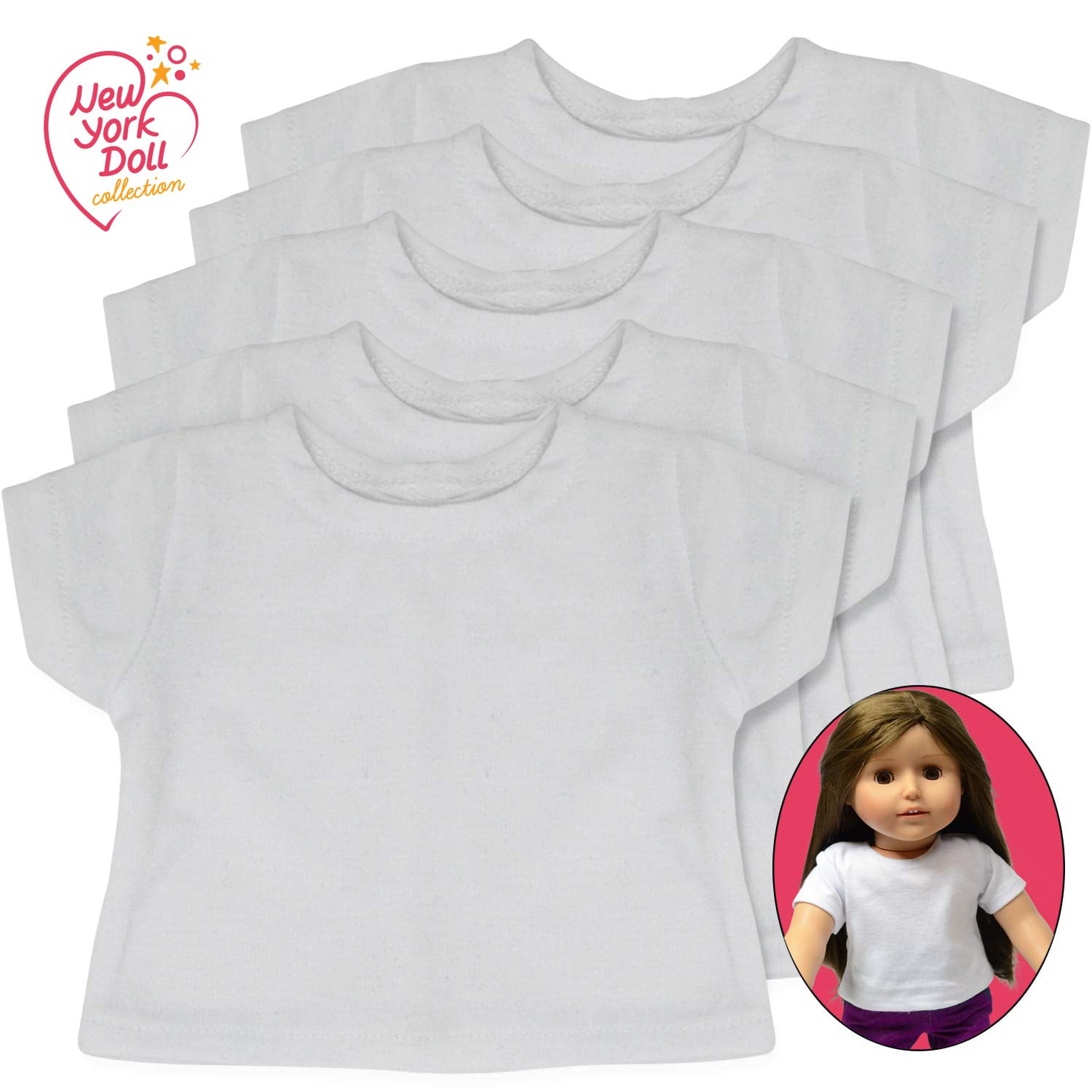 18 Inch Doll Clothes Value 5 Pack Plain White Doll TShirts Outfit for