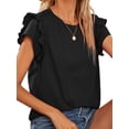 thumbnail image 5 of luethbiezx Women Ruffle Short Sleeve Round Neck Loose Fit T Shirts Casual Dressy Tunic Tops Blouse, 5 of 7