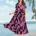 thumbnail image 2 of WTOBBY Women Casual Loose Bohemian Floral Short Sleeve Long Maxi Summer Beach Swing Dress for Festivals Vacation and Boho Chic Look,Hot Pink 2XL, 2 of 5