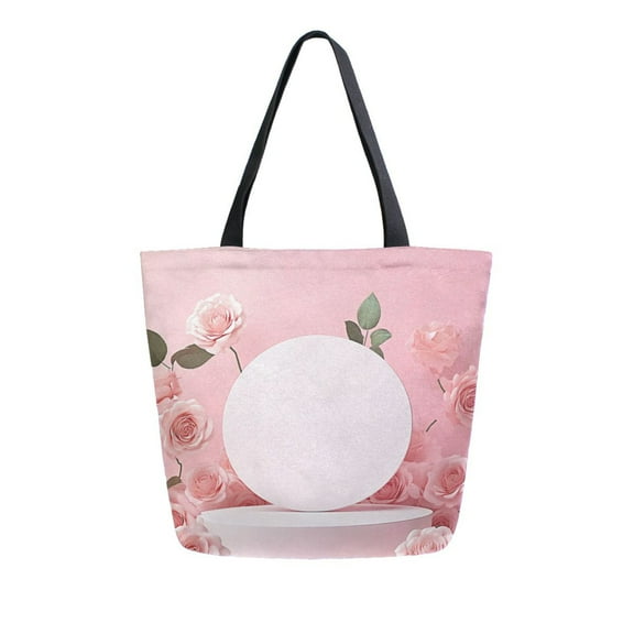 Durable Canvas Tote Bag with Zip Pocket Bags for Woman Shoulder Versatile Carryall for Everyday Use Light Pink Roses