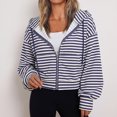 thumbnail image 3 of QIbmong Zip-up Hoodies for Women Drawstring Striped Crop Top Long Sleeve Lightweight Jacket with Pockets(XXL,Blue), 3 of 6