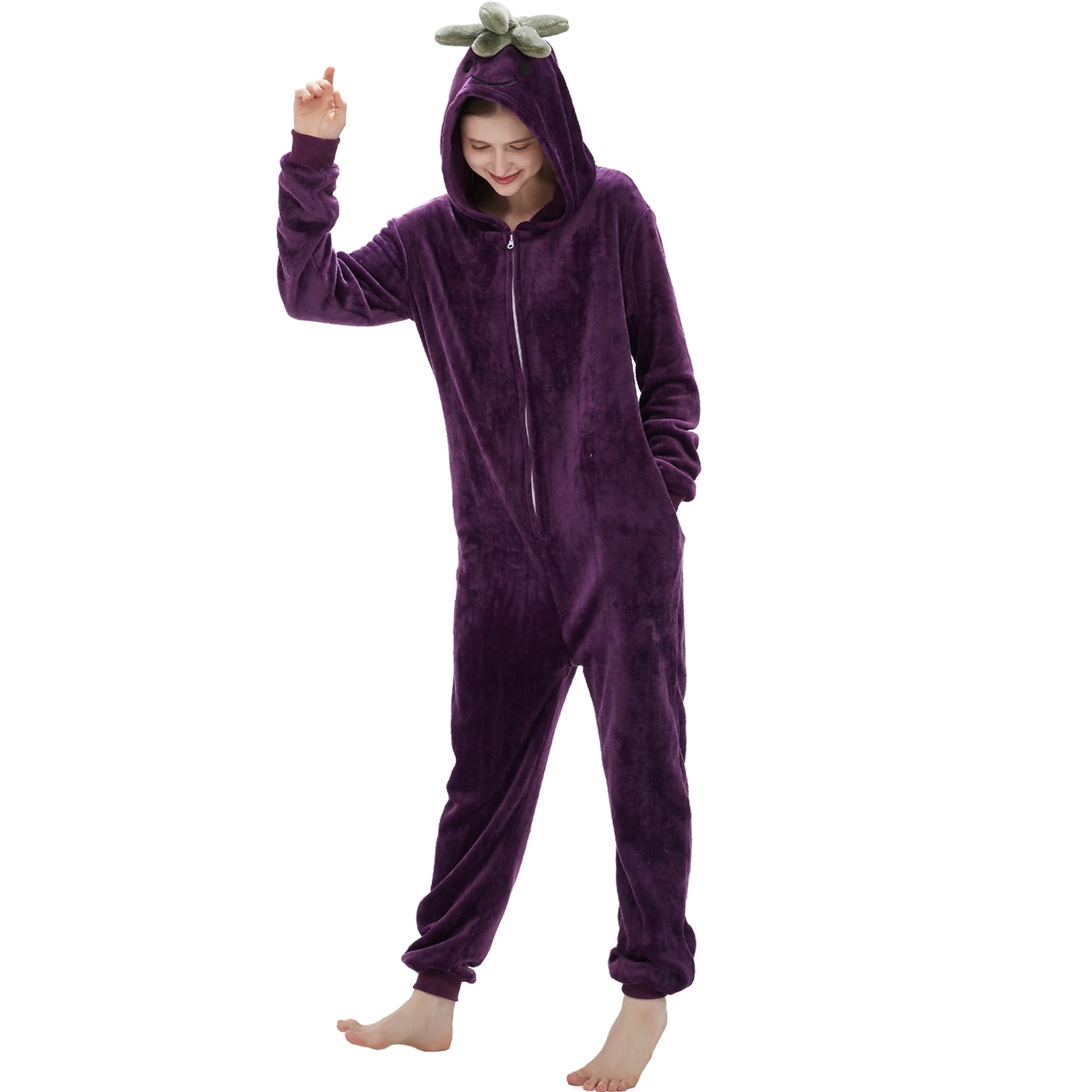SWEETXIN Adult's Eggplant One-Piece Holiday Family Pajamas Halloween Costume Suit for Women and Men Jumpsuit SizeXL