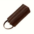 thumbnail image 1 of QJUHUNG Sac à Main Rétro Classique pour Hommes en Cuir Véritable de Cheval Fou, Sac de Rangement à Double Fermeture Éclair pour Stylo, Rasoir, Brosse, Sac Poignet en Cuir de Vache Pleine Fleur, 1 of 7