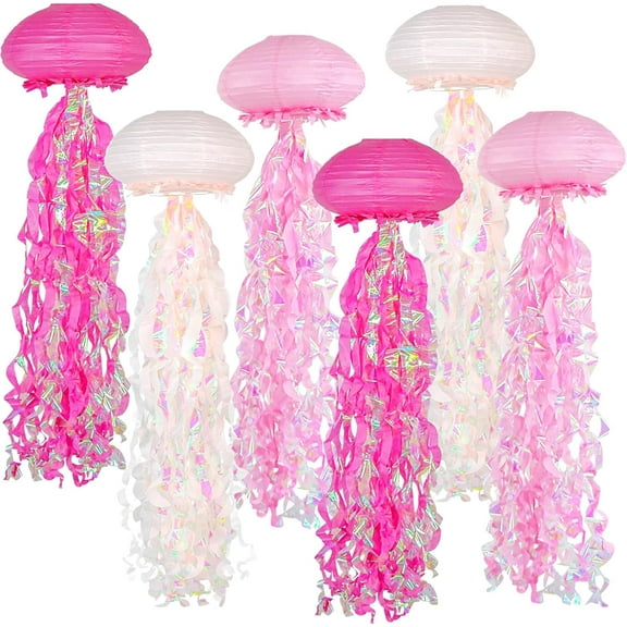 Minzimin Jellyfish Paper Lanterns, Under The Sea Party Decorations, 6pcs Hanging Jelly Fish for Mermaid Ocean Themed Birthday Party Decorations, Baby Shower Classroom Decor