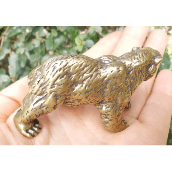Miniature Brass bear Figurine Model Ornament Retro wild Animal Statue Home Table Decoration Solid Metal Ornament, Mini bear Sculpture