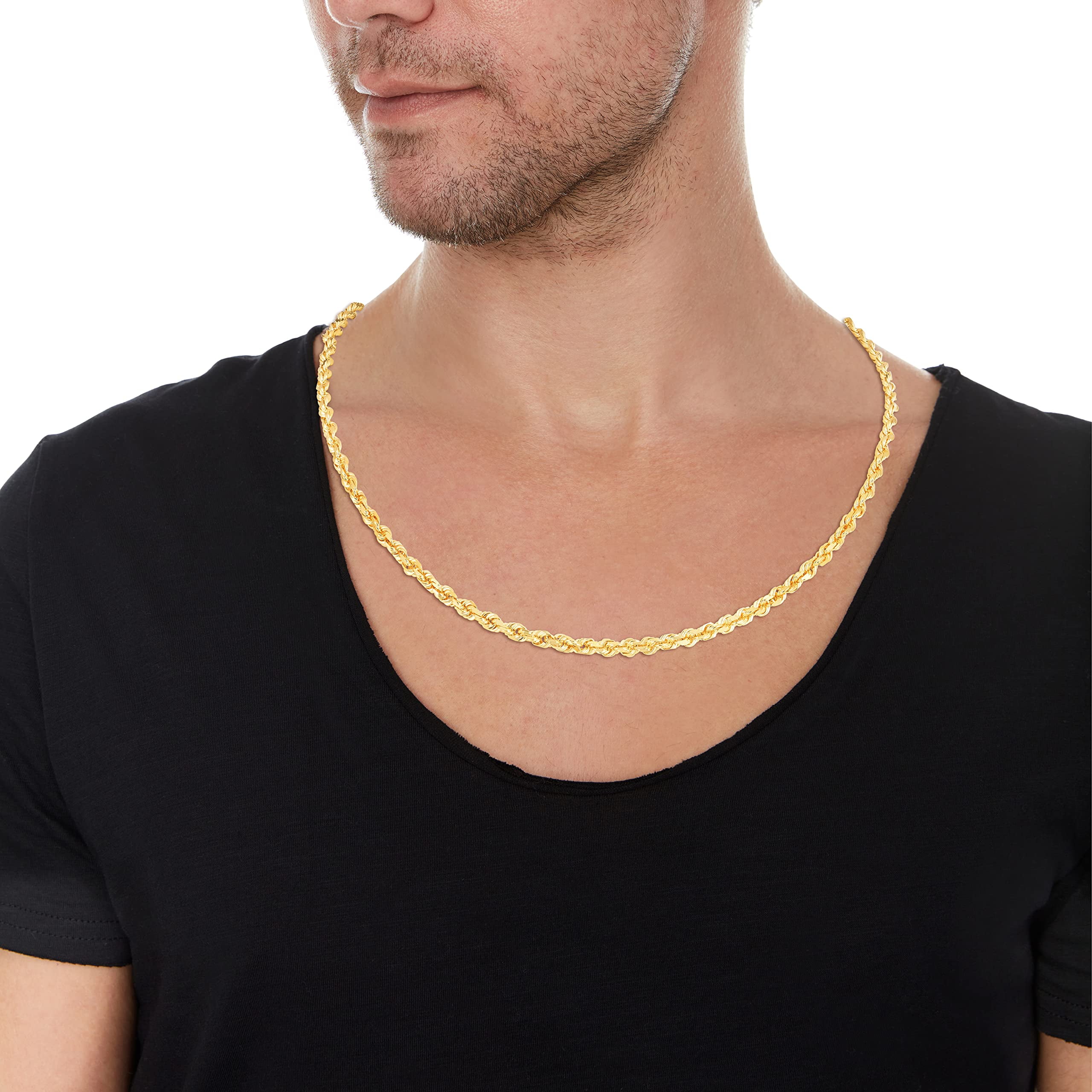 Floreo 10k Yellow Gold 3.5mm Solid Rope Chain Diamond Cut Necklace