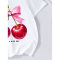 thumbnail image 1 of Tween Girl Cherry Fruit Print Have A Nice Day Letter Round Neck Short Sleeve T-Shirt, Cotton T-Shirt - Soft Stretchy Loose Fit Tee, Breathable Round Neck Casual Top, Comfortable Fit, 1 of 2