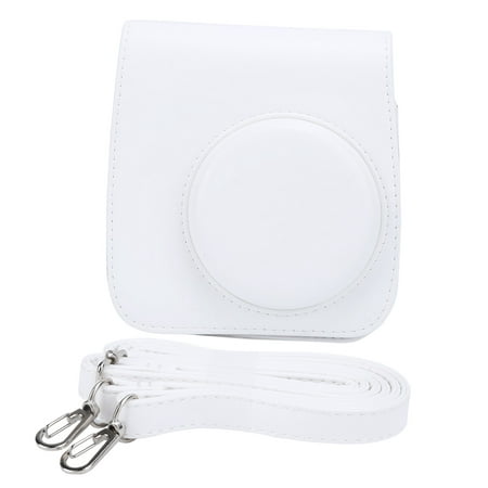Image of PU Leather Mini Camera Protective Case with Adjustable Shoulder Strap for Instax Mini 7+ Camera(blanche )