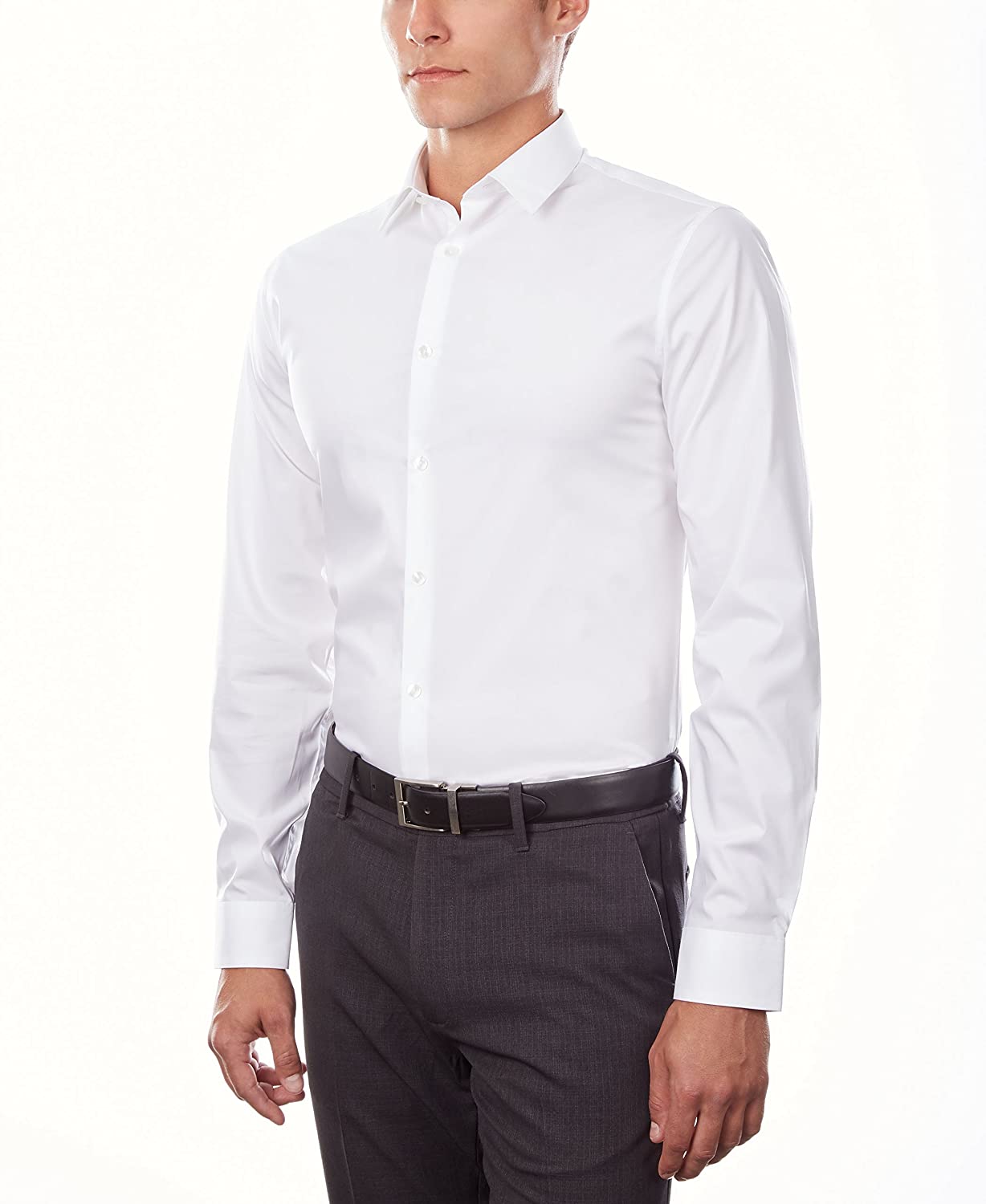 calvin klein men's dress shirts xtreme slim fit solid thermal stretch,  white, 16\