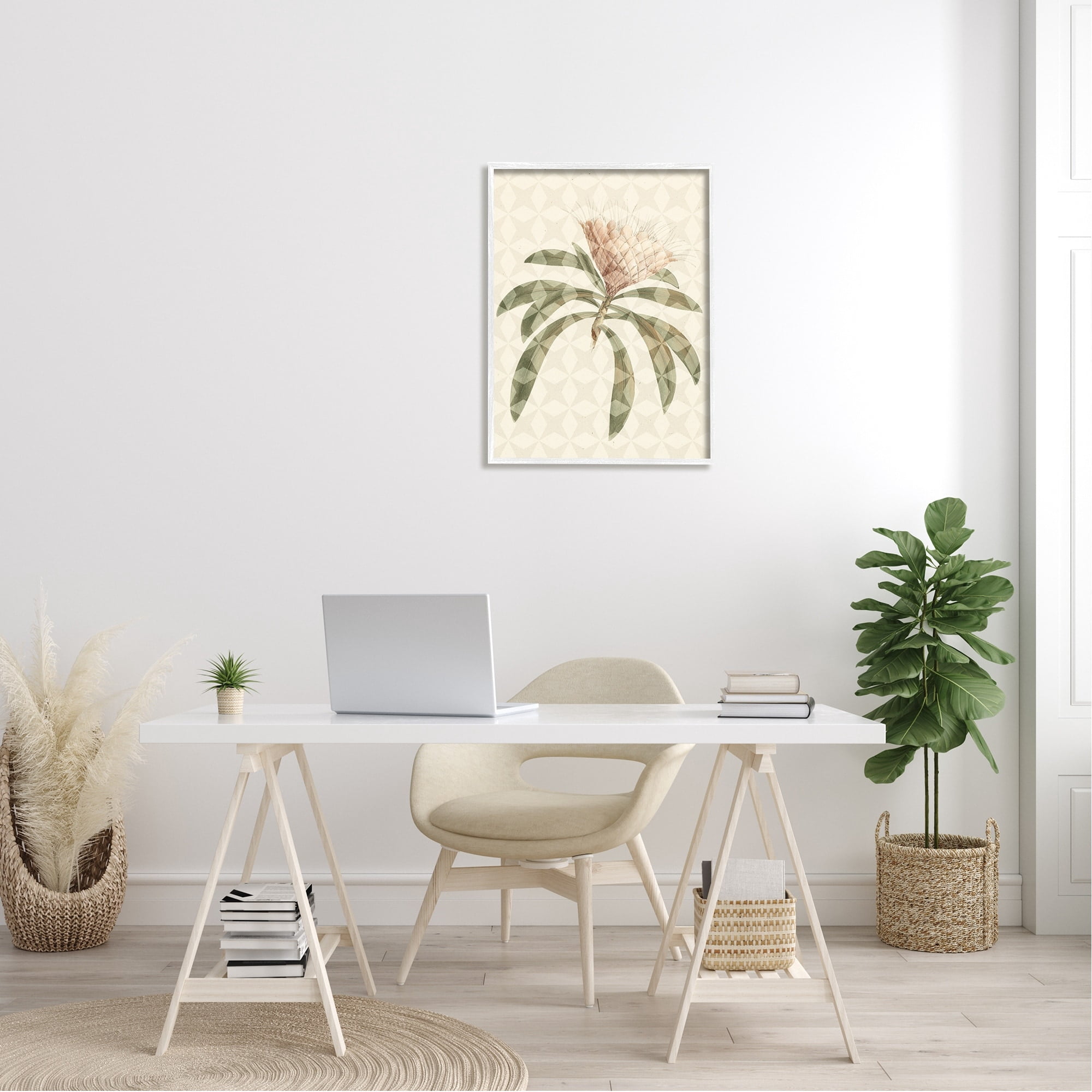 Stupell Industries Natural Geometric Patterned Plant Green Leaves Blossom Framed Wall Art, 24 x 30, Design by Lil' Rue