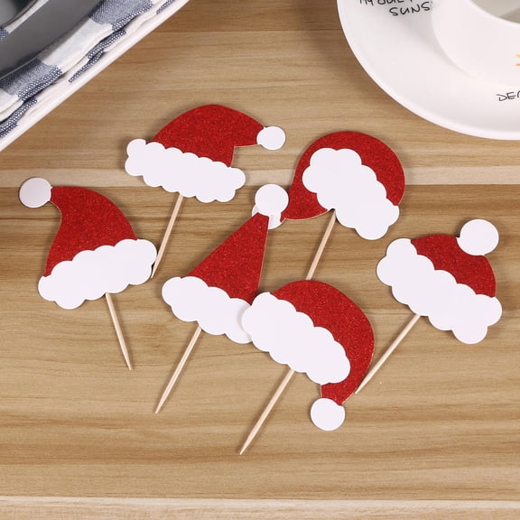 ELAYARD Multi-Color Toothpicks Christmas Hat Cake Decoration Picks for Holiday Party Treats